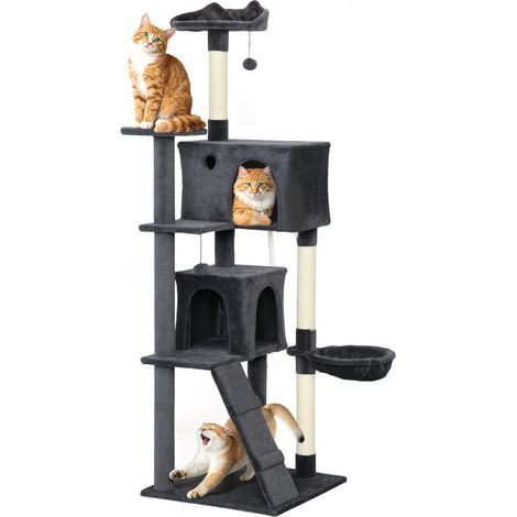 PawHut 180cm Cat Tree Tower with Sisal Scratching Posts, Condos, Dark Grey (1/5)