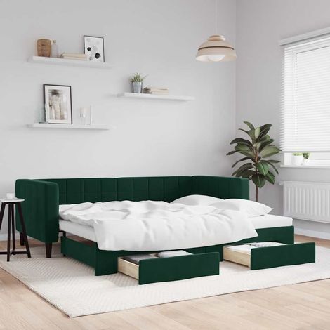 Tagesbett Ausziehbar mit Schubladen Dunkelgrün 80x200 cm Samt (1/5)