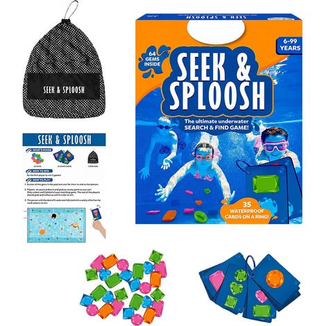 Jouets de Piscine, Jeu de recherches sous-Marine avec 64 Pierres précieuses et 35 cartese, Jouets de plongée pour Piscine, Cadeaux pour Anniversaires et Fête de Extérieur L'été (1/5)