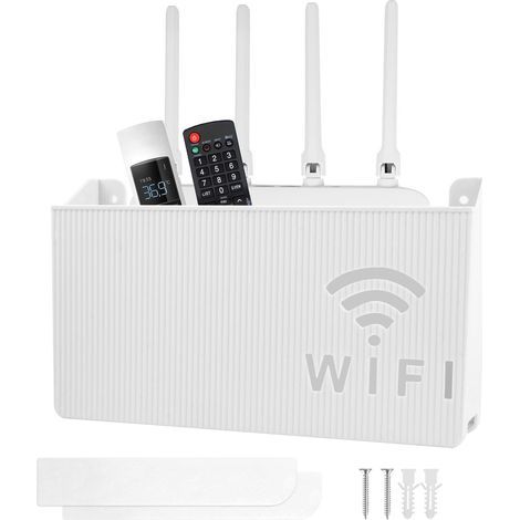 Boîte de angement pou outeu WiFi Étagèe de angement Muale Cache Box Suppot Box Intenet Suppot Mual Boîte de Stockage de outeu WiFi des Câbles de angement pou Salon Étagèe TV, Blanc (1/4)