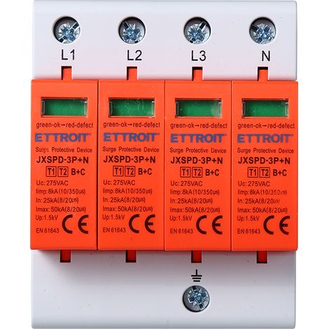 Scaricatore di sovratensione per impianti elettrici modulare 3P+N 25KA-50KA 275V Ettroit