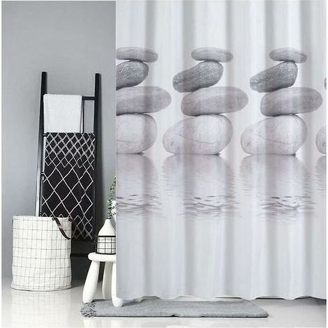 1pc rideau de douche gris galet résistant à la moisissure rideau de douche imperméable avec 12 anneaux (180x180) (1/4)