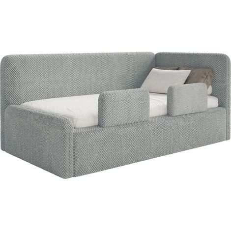 Selsey Fanko – Kinderbett 90x200 cm mit Rausfallschutz, Matratze, Kopfteil rechts, Plüsch, Grau (1/5)