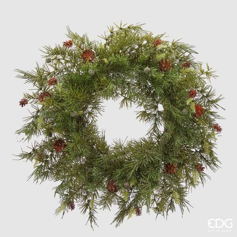 EDG Enzo De Gasperi Corona di Pino Mix con Pigne Ø66 cm Verde – Decorazione Natalizia (1/2)