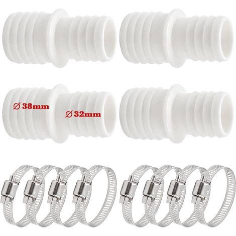 4er Set Poolschlauch Adapter 32mm auf 38mm mit Schlauchschellen