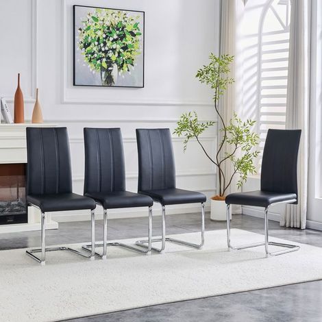 Chaise de salle à manger noir cuir pu structure métal ergonomique design moderne (1/5)