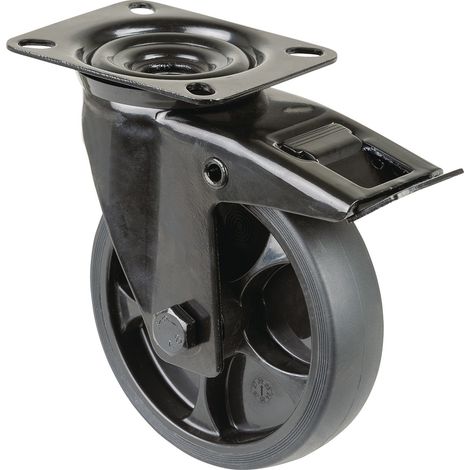 Ruota di direzione D.125mm Trgf.120kg con fissaggio fisso in gomma 104x80mm nero