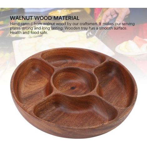 Plateau service 5 compartiments – Nosheir – Bois noyer naturel – Pour fêtes, Noël, anniversaire – Cadeau maison (1/4)