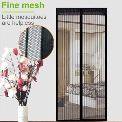 Rideau de Porte magnétique/Moustiquaire porte Magnétique pour portes fenêtres Anti Moustiques Mouches Noir 210x90cm (1/3)
