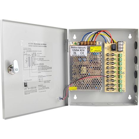 Alimentation 12V 5A 9 Canaux,60W Bloc d'Alimentation CCTV, Alimentation Stabilisée pour Caméra de Surveillance/Boîte Lumineuse/Équipements Industriels,Protection Multiple,Boîtier Métallique Verrouillé (1/5)