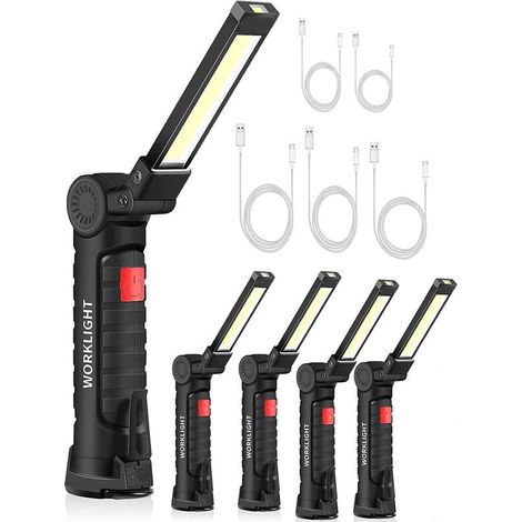 Baladeuse de chantier 5Pcs Lampe De Travail Cob Baladeuse Led Rechargeable Lampe Atelier Cob Torche Lampe De Poche Lampe De Travail Baladeuse Led Avec Base Magnétique Lampe D'Inspection Pour Randonnée (1/5)