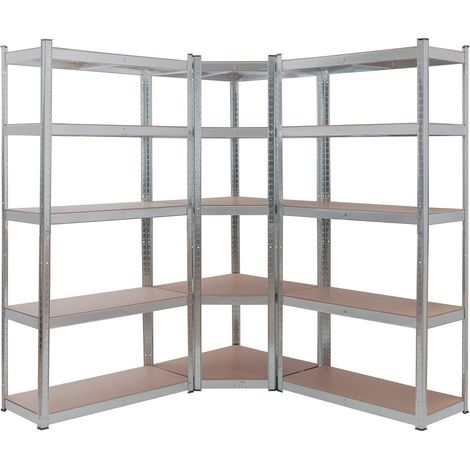 Arebos – Lot de 3 étagères d'angle pour charges lourdes – Acier zingué – Capacité de charge 875 kg – Dimensions 180 x 90 x 40 cm