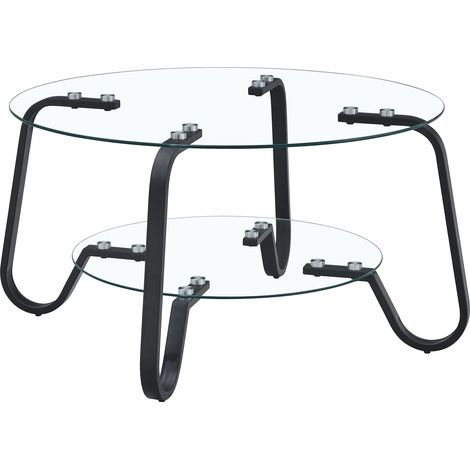 Table basse rétro, structure métal, plateau verre trempé double couche, design minimaliste pour une touche d'élégance dans votre salon (1/5)