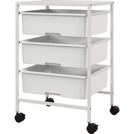 Carrello Multiuso con 3 Cestini Estraibili e Ruote 40,8x33,5x60,5 cm in Acciaio e PP Bianco (1/5)