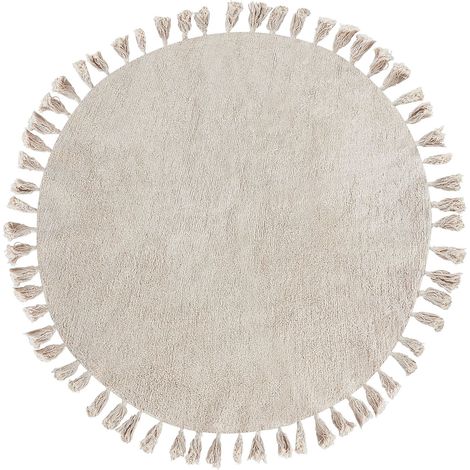Tappeto in cotone da 120 cm per camera dei bambini forma rotonda beige Mitsobi