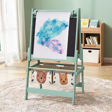 Chevalet 3-en-1 vert pour enfants avec tableau noir blanc en bois (1/5)