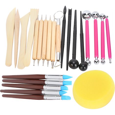 Kit de 24 outils de modelage argile : boules stylet, dotting, pinceaux caoutchouc pour sculpture poterie et gâteau (1/5)