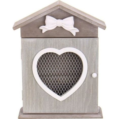 Boîte à Clé en Bois Murale 6 Crochets - Européenne Decor Armoire Rangement Rétro Maison Coeur-Ywey (1/4)