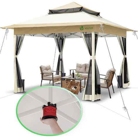 VOUNOT® Pavillon Faltbar 3.6x3.6m, Pop Up Faltpavillon Gartenzelt Partyzelt Gartenpavillon, Beige (1/5)