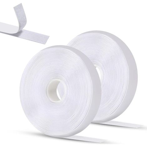 Lot de 2 5m x 2cm Blanc Ruban Adhésif, Scratch Autocollant Double Face, Autocollant, Adhésif Puissant Convient Aux Cadres Photo, Fenêtres, Moustiquaires, Bricolage