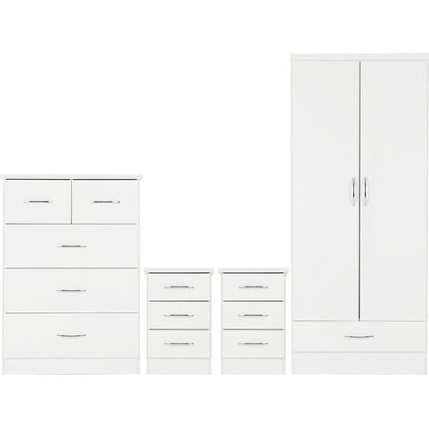 Nevada 2 Door 1 Drawer Wardrobe Bedroom Set - White Gloss (1/5)
