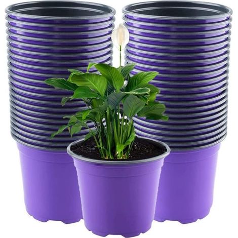 Lot de 50 pots de fleurs en plastique violets de 15 cm, légers, pour semis et pépinière (15 x 13 cm) (SKU produit : 97061774 SKU Offre : mkh25.8.11-13) (1/4)