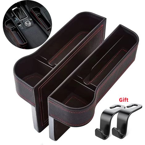 (Ensemble noir) Boîte de rangement multifonctionnelle en cuir pour combler l'espace entre les sièges auto - Accessoires automobiles (1/5)