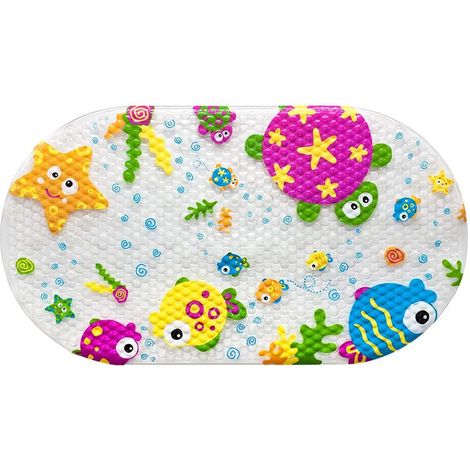 SHINING HOUSE Tapis pour Enfants Non Slip Tapis de Bain Bebe avec Ventouses Massage Tapis de Baignoire (La Vie Marine), 69x39cm (1/5)