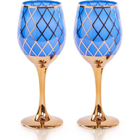 Lot de 2 verres à vin colorés à pied avec bord doré, verres à vin fantaisie pour anniversaire, mariage, pendaison de crémaillère (355 ml) (1/5)