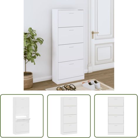 The Living Store Schuhschrank Weiß 63x24x147 cm Holzwerkstoff - Schuhschrank - Schrank - Garderobe - Holzwerkstoffmöbel - Weiße Möbel (1/5)
