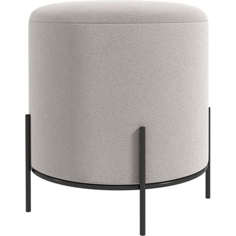 Pouf ottoman tabouret pouf repose-pied en velours pieds en acier pour salon chambre Ø 35 x 38 cm gris clair (1/5)