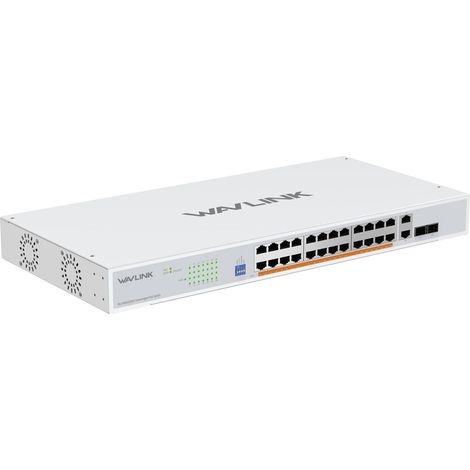 28 Ports Gigabit Ethernet Switch, Desktop/Rackmountable Model, 24 PoE Ports, 2 SFP Ports, 2 Gigabit Uplink Ports, 250W Total PoE+ Power, 802.3af/at Compatible (1/5)