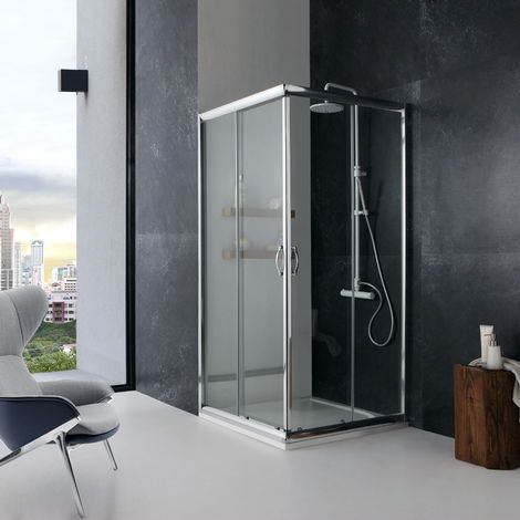 Kiamami Valentina – Porte de douche carrée 80x80 cm – Verre trempé 6 mm – Aluminium chromé – Ouverture coulissante – Nettoyage facile