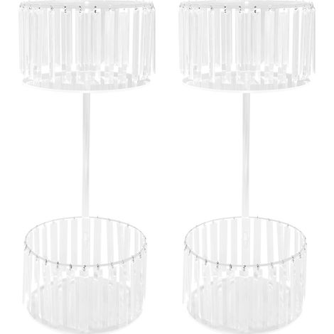 Lot de 2 support à fleurs en acrylique transparent à deux niveaux avec pendentifs cristallins, présentoir floral rond pour centre de table, décoration pour mariage, réception et cérémonie (75 cm haut) (1/5)