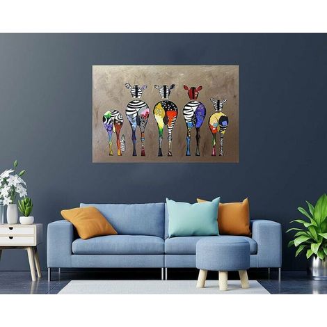 Toile Tableau Zebra Herd Colourful Rears Street Art Graffiti Toile Art Décor Impression sur Toile Tableau Décoration murale salon moderne n'inclus pas Cadre( 40x50cm ) (1/4)