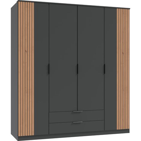 Armoire Placard coloris graphite, rechampis imitation chêne artisan - Longueur 180 x Hauteur 199 x Profondeur 58 cm (1/2)