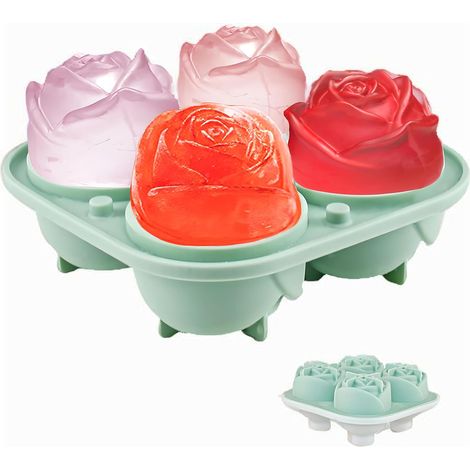 Moule à Glaçons Rose pour Congélateur, Grand Bac à Glaçons en Silicone avec Couvercle, pour Faire 4 Glaçons Géants en Forme de Fleurs 3D, sans BPA, pour Cocktails,Savon,Whisky,Gelée, Chocolat,4 Bacs À