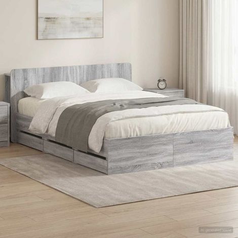 vidaXL Bed Frame with Storage and Headboard Grey Sonoma 160 x 200 cm (1/5)