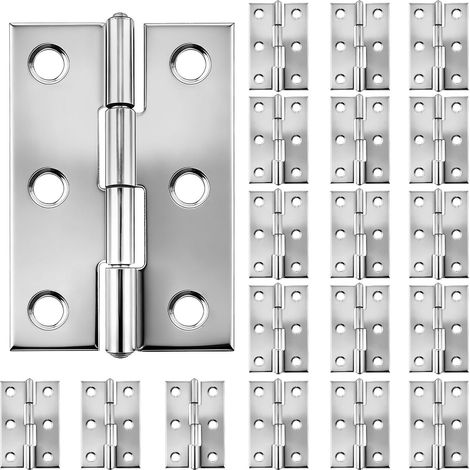 Set mit 20 Türbändern aus Edelstahl, 5 cm (2 Zoll) Klappbänder mit vorgebohrten Löchern, rostfrei, ideal für Kommoden, Regale und Werkzeugkästen. Leise und leichtgängig. Farbe: Silber. (1/5)