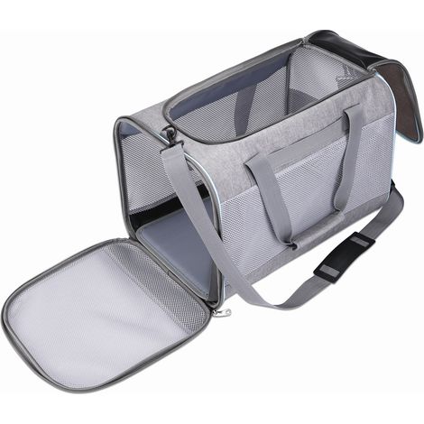 Sac de Transport pour Chat Chien, Caisse Transport Chat Chien Respirant et Pliable, avec Coussin en Peluche Amovible, pour Animaux de Petite et Moyenne Taille Jusqu'à 6,5kg (45x30x30cm, Gris)