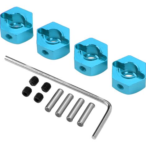 4 Pièces Moyeux de Roue Hexagonaux 12mm en Alliage d'Aluminium Haute Précision pour Voiture RC 1/10, Adaptateurs de Conduite Bleus (1/5)