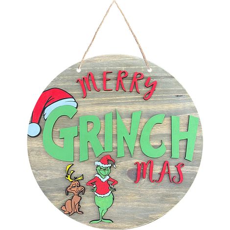 Plaque de Bienvenue Noël en Bois Vert pour Porte Mur Porche Décoration Intérieure Extérieure Fête (1/5)