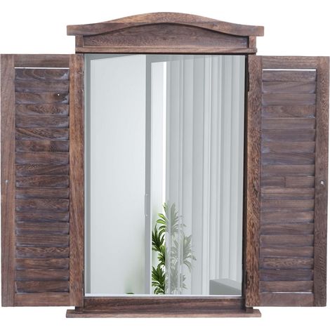 Miroir mural de salle de bain design fenêtre avec volets 71x46x5cm en marron vieilli 040003702