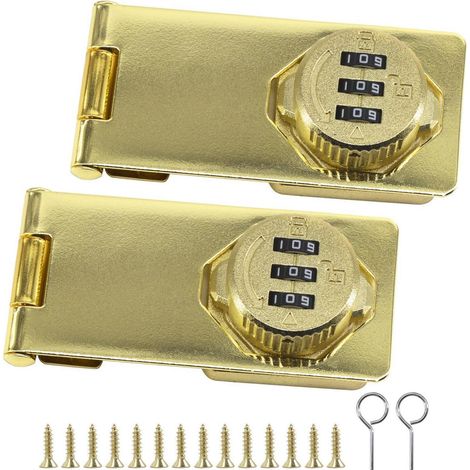 Cadenas à combinaison pour portails et armoires, 10,2 cm, lot de 2, doré, 3 chiffres, alliage de zinc