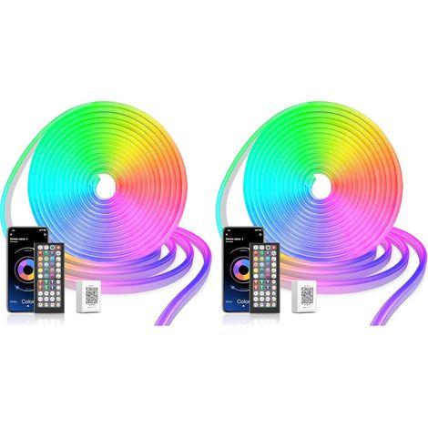 Ruban LED Néon 5M, Modèles DIY Bande LED avec APP/Télécommande, Synchronisation Musicale, Néon LED Chambre Gaming, Imperméable, pour Intérieur, Extérieur, Decoration Chambre (Lot de 2) (1/5)