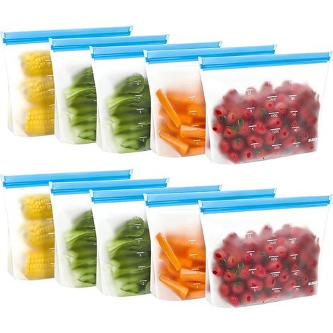 10er-Packung – Wiederverwendbare Gefrierbeutel – Mit Reißverschluss – Ideal für die Aufbewahrung in der Küche – Orange (1/5)
