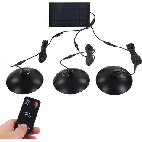 LED-Solar-Hängeleuchte (CE/ROHS/FCC-zertifiziert) mit 3 Leuchtenköpfen, wasserdichte Gartenleuchte für den Außenbereich, Lichtsensor, energiesparend, Infrarot-Fernbedienung, reinweißes Licht, eingebau (1/5)