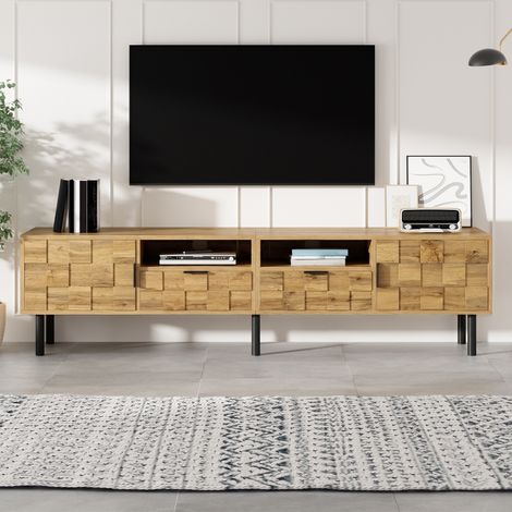 TV-Schrank mit 2 Türen, 2 Schubladen und 2 offenen Fächern, Mosaik-Design, für Wohnzimmer, 160×35×42,5 cm (1/5)