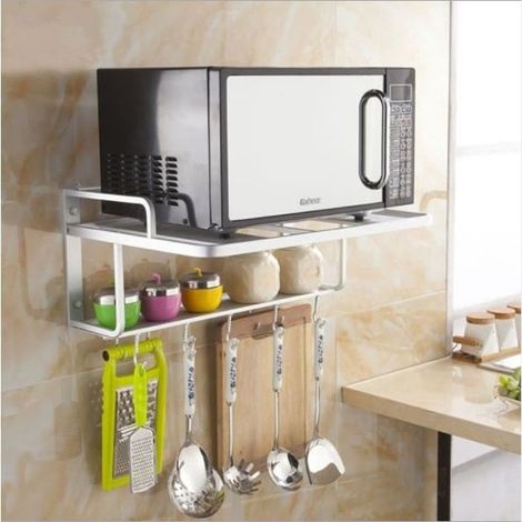 Support mural de rangement pour micro-ondes - Argent - Design contemporain (1/4)