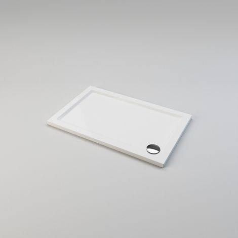 ELEGANT 1100 x 700 x 40 mm Shower Tray Slimline Square Shower Enclosure Base Gloss White with Waste Trap